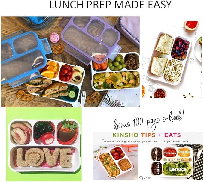 Bento Lunch Box Kids & Adult: Leakproof Lunch Containers for Boys & Girls with 3 Compartments - School, Daycare, Meal Planning Portion Control Container, BPA-Free Boxes, Utensils | Blue Purple 2 pack
