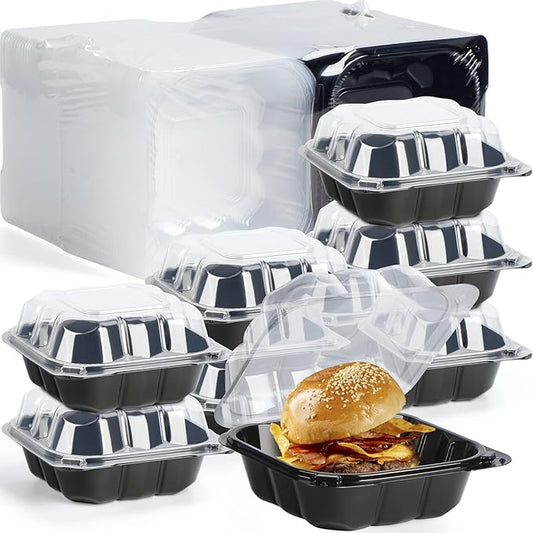 YANGRUI Clamshell Take Out Containers, Reusable Anti-Fog Shrink Wrap 55 Pack 6 x 6 Inch 15 oz Meal Prep Container BPA Free Microwave Freezer Safe Plastic Hinged To Go Containers