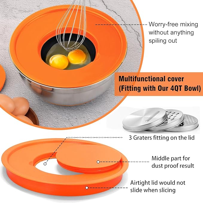 Sentk Mixing Bowls with Lids Set, 21 PCS Stainless Steel Mixing Bowls with 3 Grater Attachments, Food Storage Nesting Mixing Bowl with Non-Slip Bottoms, Mixing Bowl Set Great for Mixing & Serving