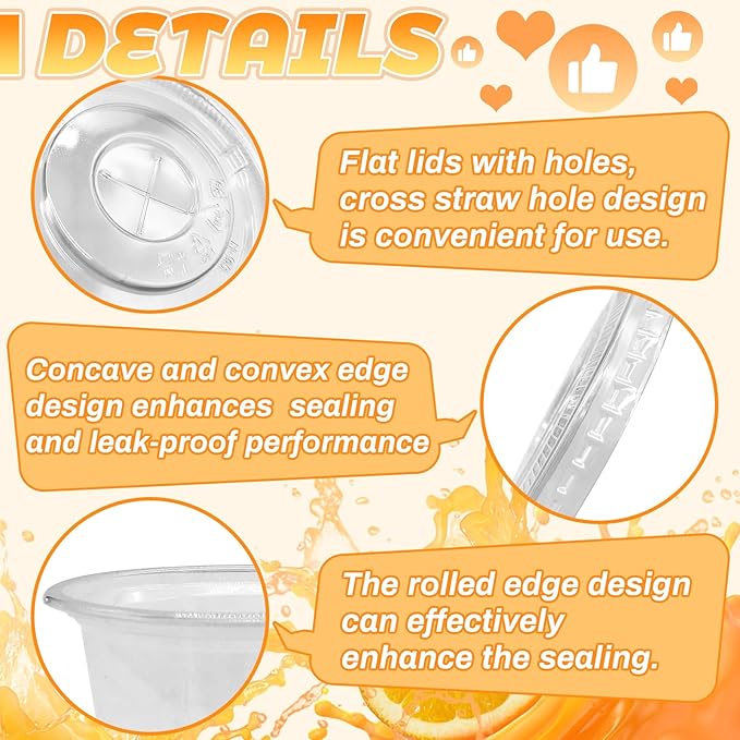 100 Pcs 8 OZ Disposable Plastic Cups with Flat Lids,Clear Portion Cups with Flat Lids,Clear Plastic Ice Cream Containers with Lid for Parfaits,Drink,Yogurt,Soups,Salad,Fruit(With Holes)