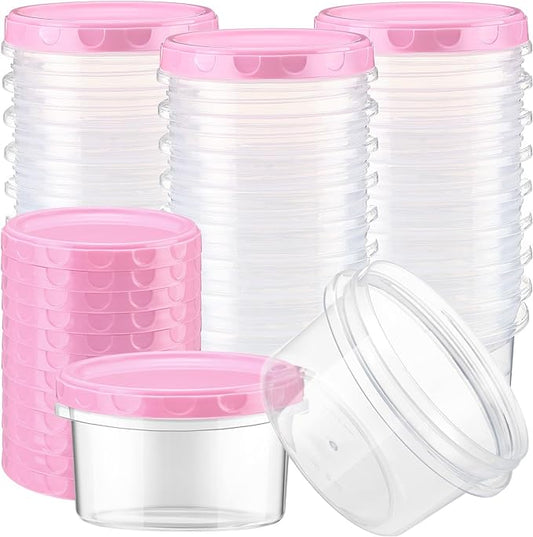 Sieral 36 Pack 8 oz/ 250 ml Freezer Containers with Lids Plastic Twist Top Deli Jars Reusable Freezer Storage Containers for Food Round Wide Mouth Lunch Snacks (Pink)