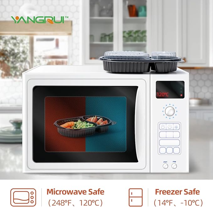 YANGRUI To Go Container, Shrink Wrap 35 Pack 21 oz Reusable Machine Washable Extra Thick BPA Free Meal Prep Containers Microwave Freezer Safe Leak Proof Take Out Containers