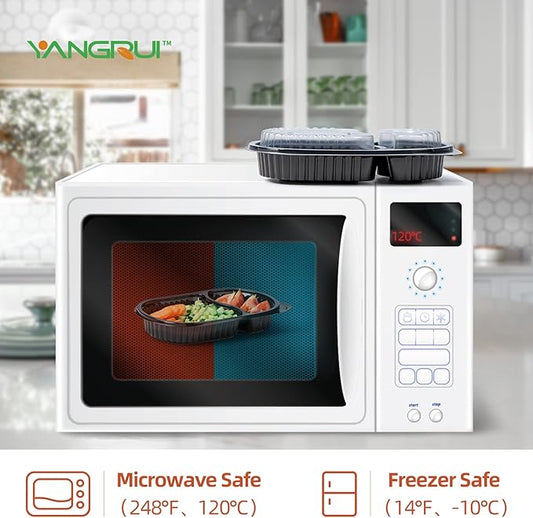 YANGRUI To Go Container, Shrink Wrap 35 Pack 21 oz Reusable Machine Washable Extra Thick BPA Free Meal Prep Containers Microwave Freezer Safe Leak Proof Take Out Containers