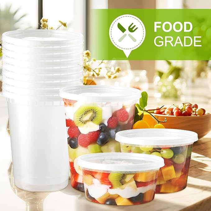 100 Set 8 oz Deli-Containers-with-Lids-Airtight-Plastic-Food-Storage-Containers-with-Lids-Soup-Slime-Overnight-Oat-To-Go-Containers