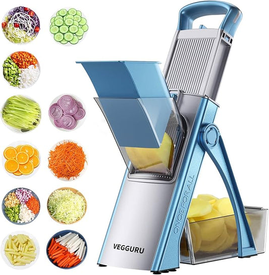 Safer Mandoline Slicer for Kitchen, Adjustable Thickness Vegetable Chopper, Potato Slicer French Fry Cutter Tomato Dicer, Kithcen Fruit Food Chopper (Blue)