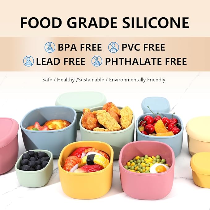 4Pcs Silicone Food Storage Containers with Lids，BPA Free Reusable Silicone Storage Containers for Food Freezer Dishwasher Safe (33.8oz, 20oz, 10oz, 6.7oz)(light yellow)