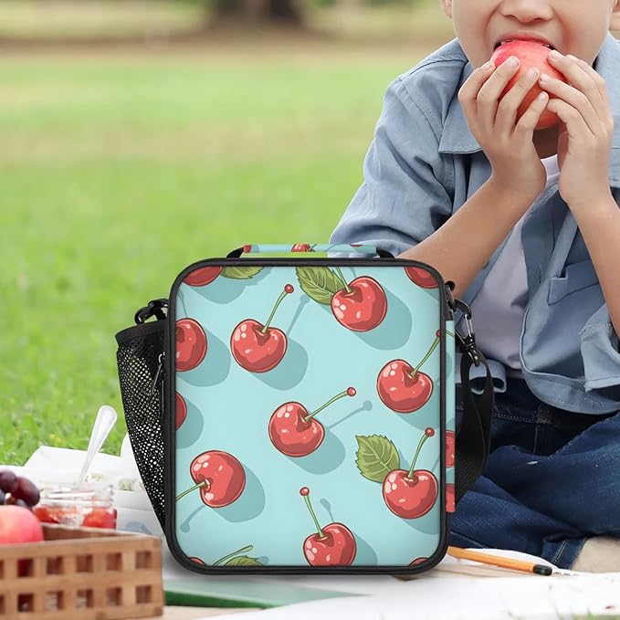 Green Lunch Bag Personalized Insulated Lunch Bag Reusable Lunch Box Picnic Travel Lunch Tote Bag Snack Bag Fruit - Cherry (22)