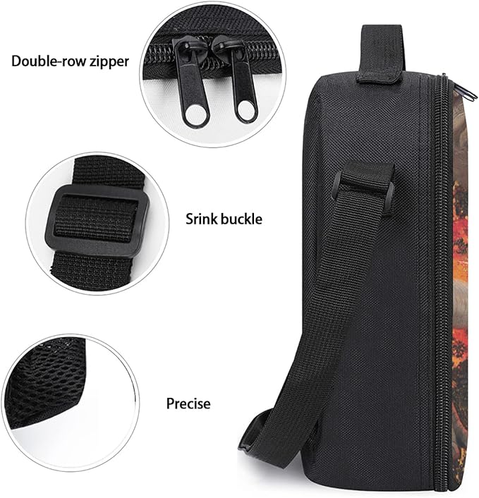Insulated Lunch Bag for Kids, Boys Lunch Box, Dinosaur Lunch Bag with Shoulder Strap, School Bento Lunch Box for Kids Toddlers Teens, Aesthetic Cute Black Reusable Cooler Thermal Meal Tote Kit