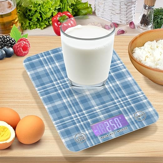 Food Scale Kitchen Digital Scale Food Ounces and Grams Dieting Baking Cooking Waterproof Glass Panels LCD Display,4 Units Scale Tare Function Plaid