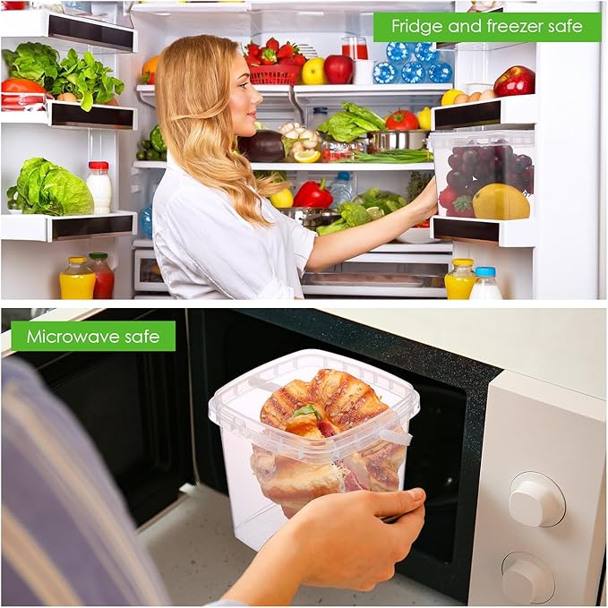 15 Pcs 68 oz Plastic Deli Containers with Lids and Handles Square Clear Food Storage Containers Reusable Freezer Containers for Food Storage and Meal Prep, Freezer and Microwave Safe
