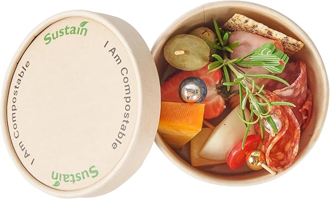 Restaurantware-LIDS ONLY: Sustain Round Paper Soup Container Lids, 50 Disposable Ice Cream Cup Lids - Cups Sold Separately, For 12 Ounce Cups, Bamboo To Go Cup Lids, With PLA lining, Compostable