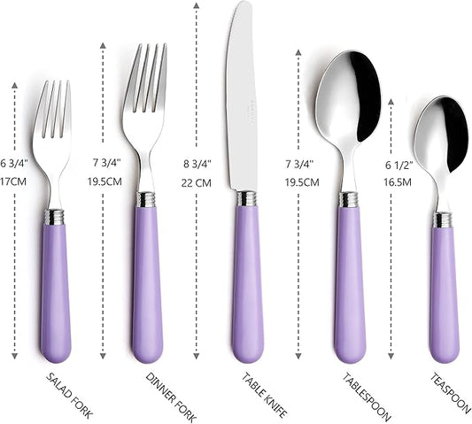 ANNOVA Silverware Set 20 Pieces Stainless Steel Cutlery Color Handle Flatware - 4 x Dinner Knife; 4 x Dinner Fork; 4 x Salad fork; 4 x Dinner Spoon; 4 x Dessert Spoon Lilac, Purple