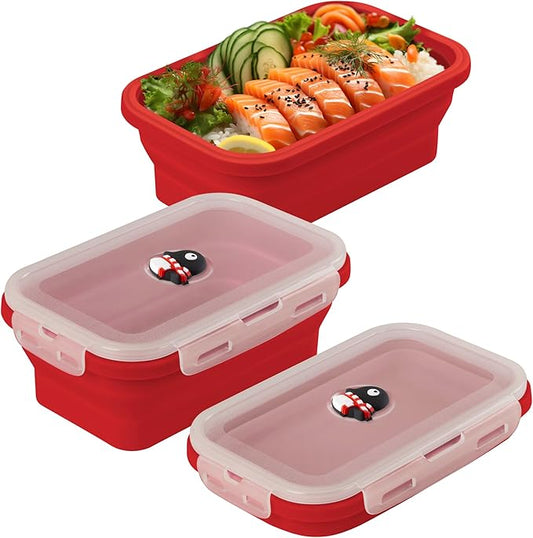 BONE Silicone Foldable Food Container, Collapsible Fresh Box with Clip-on Vent Plug Lid, Microwave & Dishwasher Safe Lunch Box for Meal Prep, Cute Cartoon Animal Airtight Storage (1200ml)