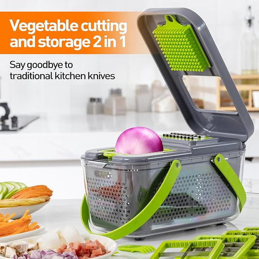 APSARAS USA Pro 18 in1 Veggie Chopper, Food Chopper with Container, Vegetable Cutter & Spiralizer for Onion Salad,Kitchen Gadgets Accessories,Home Essential Gadget&Kitchen,1.8L