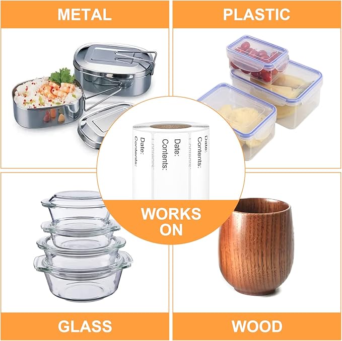 500pcs Food Labels,1 x 3 Inch Freezer Labels Removable for Food Containers, Mason Jar, Water/Oil/Tear Resistant,No Residue Food Storage Labels Perfect for Kitchen