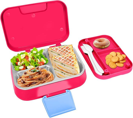 Stainless Steel Lunch Box Leakproof 1000ml Bento Box with 3-Compartment Removable Tray, Eco-Friendly Food Container for Kids & Adults, Office, Travel, BPA Free (RoseRed)