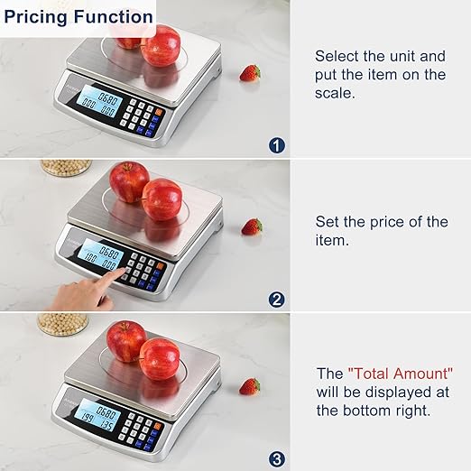 110lb/50kg Commercial Digital Kitchen Scale 0.05oz/1g with Price Computing, 304 Stainless Steel Scale, AA Battery or Plug-in Use and LCD Display for Baking, Cooking Meat, Counting Coins LC300