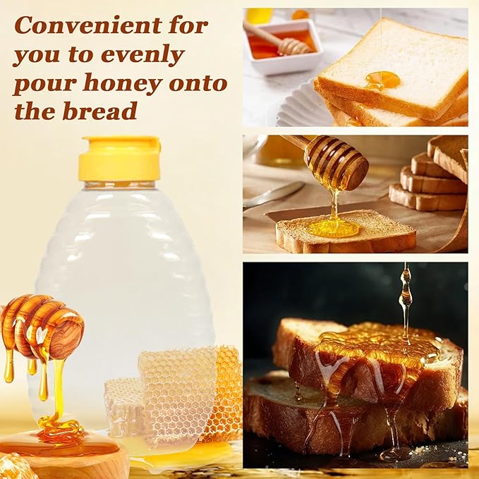 32 Pcs 8.8 oz Clear Plastic Honey Bottles, Empty Honey Bottles with Caps Plastic Skep Style Jar Refillable Honey Containers,Leakproof Honey Containers Holders for Storing Dispensing,Yellow