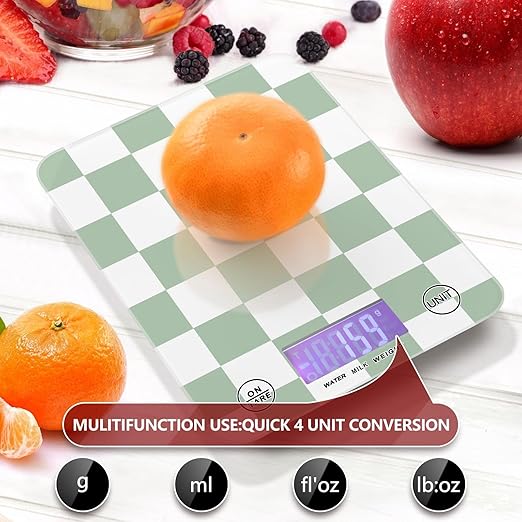Food Scale Kitchen Scale for Baking Cooking Digital Food Weighing Measuring Scale Small Waterproof Electric Food Scale Checkered Green and White