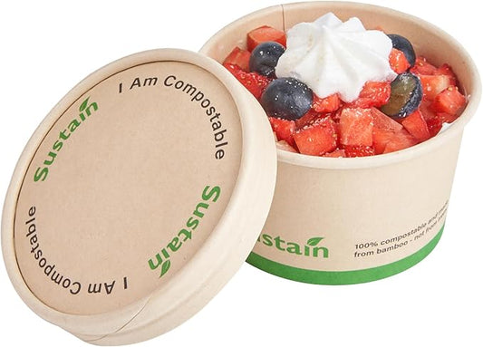 LIDS ONLY: Sustain Round Paper Soup Container Lids, 200 Disposable Ice Cream Cup Lids - Cups Sold Separately, For 5 Ounce Cups, Bamboo To Go Cup Lids, With PLA lining, Compostable - Restaurantware