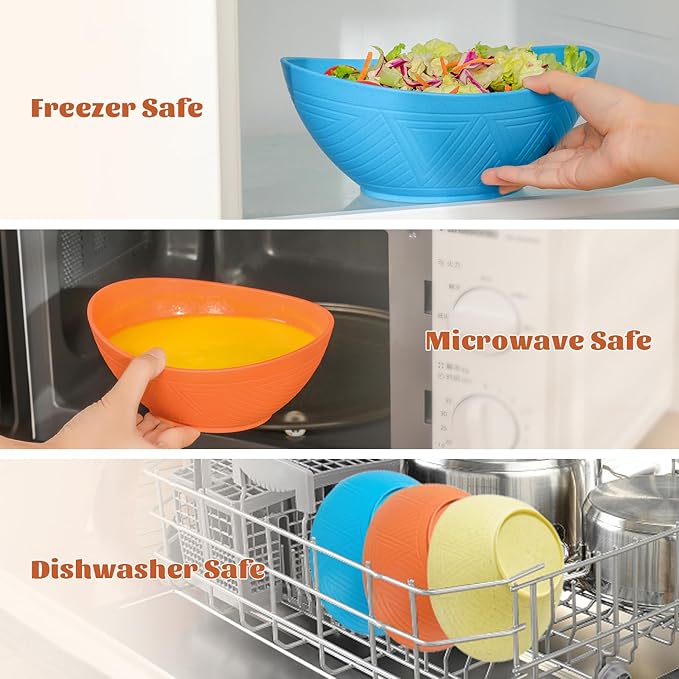 Homienly Wheat Straw Mixing Bowls Set of 6 with 3 Size, Stackable Nesting Bowls Set,Unbreakable Bowls for Kitchen, Picnic, Microwave and Dishwasher Safe Bowls for Salad,Cereal,Snack(Shoreline Color)