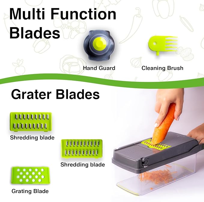 Vegetable Chopper, Pro Onion, Multifunctional 14 in 1 Food Chopper, Kitchen Vegetable Cutter Slicer Dicer,Veggie Chopper With 8 Blades, Potatoes, Carrot and Garlic Chopper With Container