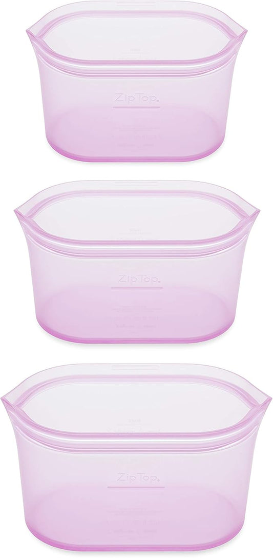 Zip Top Reusable Food Storage Bags | 3 Dish Set [Lavender] | Silicone Meal Prep Container | Microwave, Dishwasher and Freezer Safe | Made in the USA
