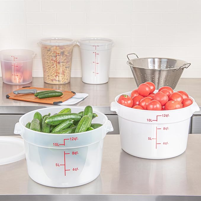 Restaurantware-Met Lux 12 Quart Food Storage Containers, 10 Translucent Storage Containers - Lids Sold Separately, Red Volume Markers, Dishwashable Containers, Side Handles, For Storing Foods