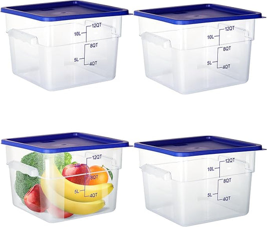 12Qt Food Storage Containers with Lids, Polycarbonate Square Commercial Food Containers, NSF, Clear, 4 Pack