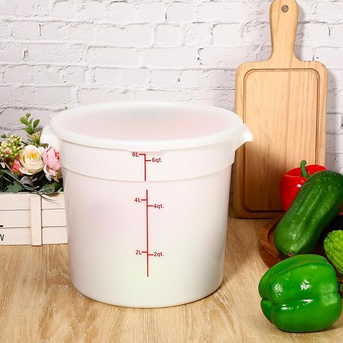 Hushee 4 Pcs Commercial Food Storage Containers Round PP Food Storage Containers with Lids for Pantry Translucent Plastic Tubs with Lids for Storage Food Safe Bucket with Scales and Handles (6 Quart)