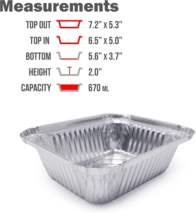 (120 Pack) Premium 1.5-LB Takeout Pans with Lids l Medium 7" x 5" x 2" l Heavy Duty Disposable Aluminum Foil for Catering Party Meal Prep Freezer Drip Pans BBQ Potluck Holidays