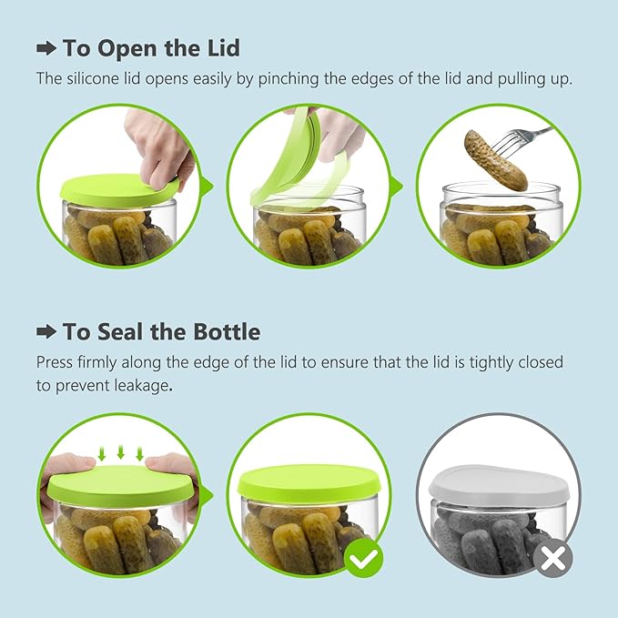 Glass Pickle Jar with Strainer for Pickle Lover - 45 Oz Leakproof and Airtight Juice Separator for Olive, Gherkin, Chilli, BPA Free, Dishwasher and Refrigerator Safe (Green&Blue, 45oz*2pcs)