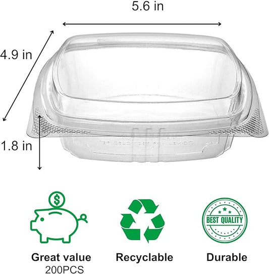 8oz Tall Dome RPET Clear Hinged Lid Deli Container- 200Pcs