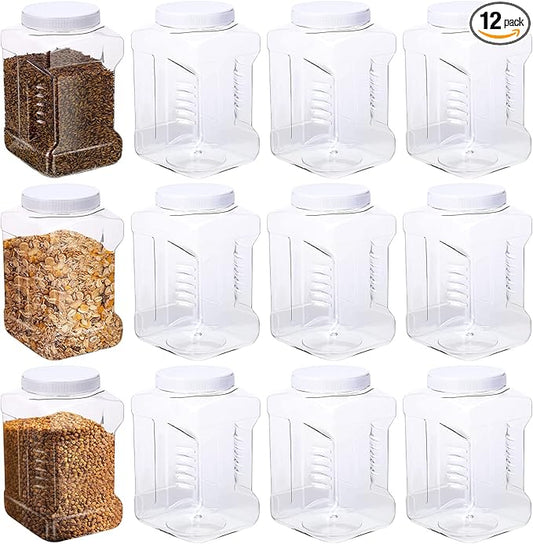 12 Packs 1 Gallon Plastic Grip Jar with Cap Clear Storage Containers Grip Jars Multi-use Empty Containers Household Dried Food Canisters BPA Free for Kitchen Fermentation Food Storage (White Lid)