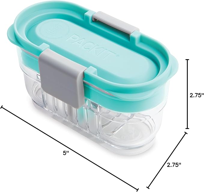 PackIt Mod Mini Bento Food Storage Container, Mint, Shatterproof Crystal Clear Base, with Leak-resistant Divider and Lid, Microwavable, Dishwasher Safe, Designed for Snacks On the Go, 1 Cup Capacity