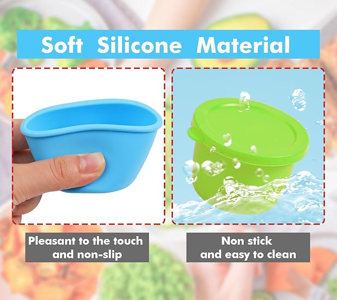 KOLUTI 2.4oz Salad Dressing Container To Go 8 Pack, Nonstick Silicone Condiment Portion Cup with Lid, Small Sauce Storage Box for Lunch Bento, Leak-proof, BPA Free, Dishwasher & Microwave & Oven Safe