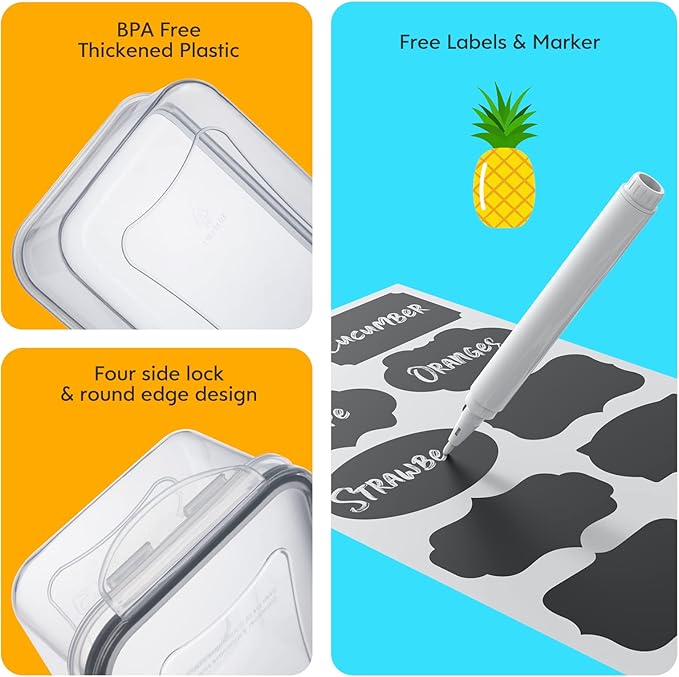 52 PCS Food Storage Containers Set with Airtight Lids (26 Lids &26 Containers) - BPA-Free Plastic Food Container for Kitchen Storage Organization, Salad Fruit Lunch Containers with Labels & Marker