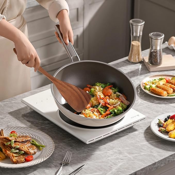 6 PCS Wooden Cooking Utensils Set, Wooden Spoons for Cooking, with Utensils Holder, Comfort Grip, Ideal for Nonstick Cookware