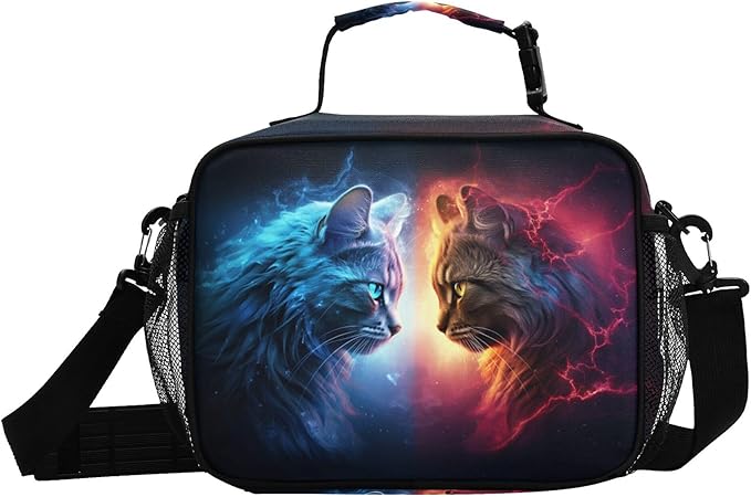MNSRUU Student Lunch Bag Cat Lightning Insulated DinnerTotes Picnic Bag Lunch Box with Adjustable Shoulder Strap for Teen Kids Adults