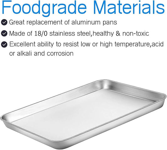 Baking Sheets 5 Pieces, Bastwe Cookie Sheets Set of 5 Stainless Steel Baking Pans Toaster Oven Tray Pans, Rectangle Size 12 × 9 × 1 inch, Rustproof & Healthy & Easy Clean & Dishwasher Safe