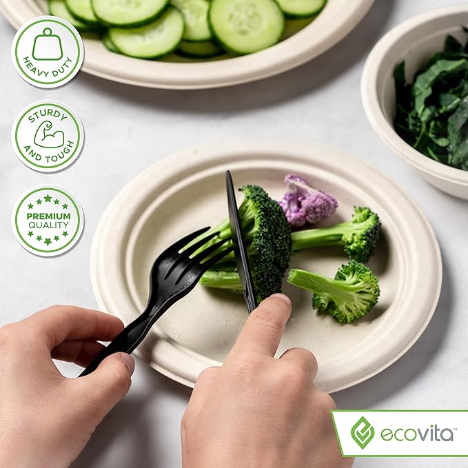 100% Compostable Paper Plates [7 in.] – 150 Disposable Plates Eco Friendly Sturdy Tree Free Liquid and Heat Resistant Alternative to Plastic or Paper Plates
