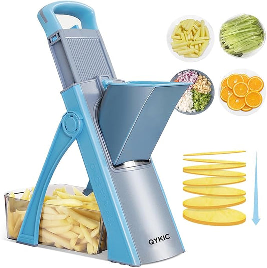 Upgrade Safe Mandoline Slicer for Kitchen, Chopper Vegetable Cutter, Potato Slicer Thickness Adjuster, French Fry Cutter, Veggie Dicer Faster Kitchen Mandolin for Meal Prep (Blue)