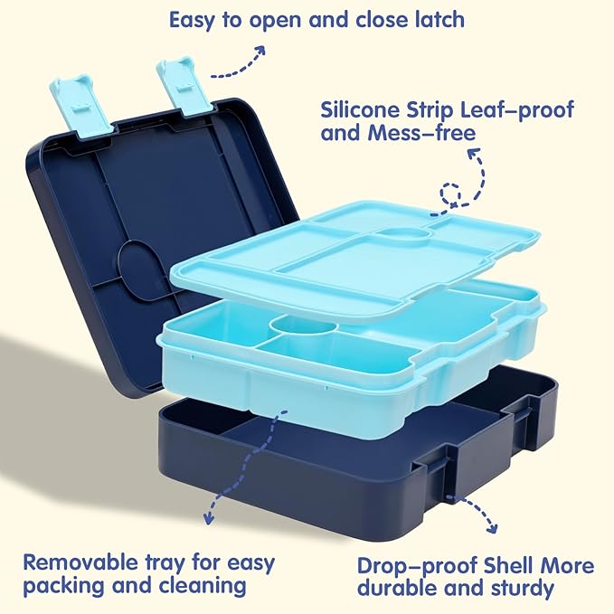 Boys Backpack - Astronaut Bento Box with Insulated Lunch Bag Pencil Case & Utensils Set for Kids, 6 Leakproof Compartments Removable Tray Lunches or Snack Container