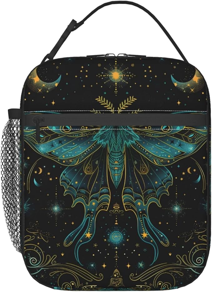 Insulated Lunch Box for Kids Boys Girls, Reusable Lunch Bag for School, Office, Work, Picnic, Travel, Mystical Celestial Moth Moon Lunch Box