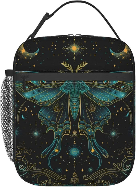 Insulated Lunch Box for Kids Boys Girls, Reusable Lunch Bag for School, Office, Work, Picnic, Travel, Mystical Celestial Moth Moon Lunch Box