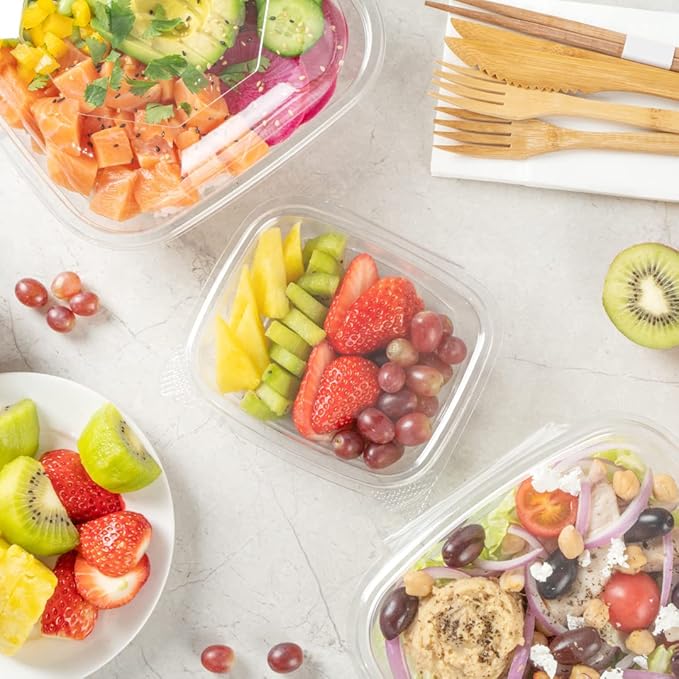 Restaurantware Thermo Tek 8 Ounce Clamshell Containers - Anti-Fog To Go Food Containers - Freezable Rectangle Clear Plastic Food Packaging