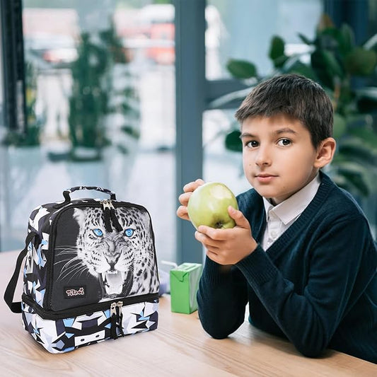Tilami Lunch Bags Insulated Adjustable Strap Zipper, Water-Resistant Cooler Bags, Bento Bags for Kids Toddlers, Leopard Black