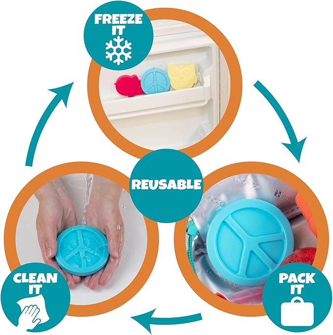 Bentology Peace Themed Hard Ice Packs - 3 Piece Set, Enhance Lunch, No Leakage, BPA Free, Easy Wash, Fits Lunch Bags