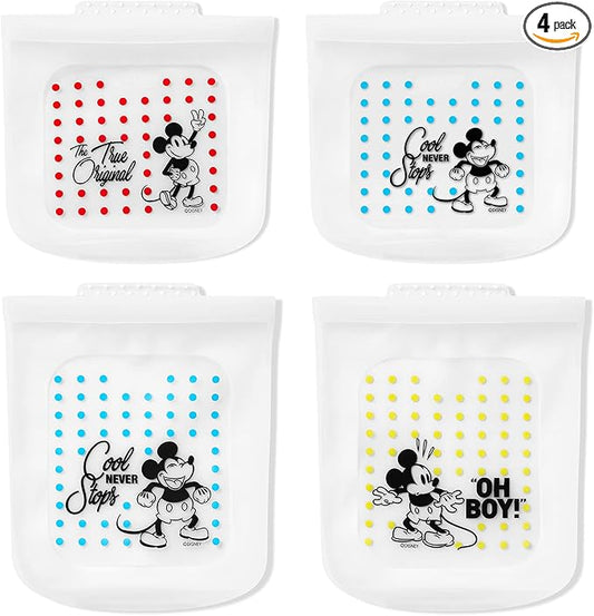 Pyrex Platinum Silicone Food Grade Reusable Storage Bag, Bundle 4-Pack Large and Small | Mickey Mouse | Eco-Friendly | Cook, Store, Sous Vide, or Freeze | Dishwasher, Freezer, and Microwave Safe