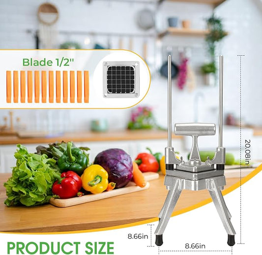 Commercial Vegetable Chopper - Heavy Duty Stainless Steel Dicer Cutter for Onions, Fruits, Vegetables; Ideal for French Fry, Tomato, Peppers, Potato (1IN1, 1/2'')